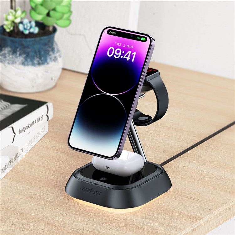 ACEFAST E16 3-in-1 Wireless Charger Desktop Charging Station with Atmosphere Light for Mobile Phone / Earphones / Smart Watch