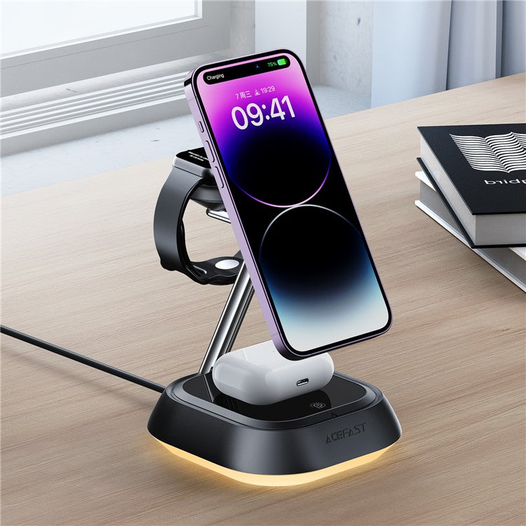 ACEFAST E16 3-in-1 Wireless Charger Desktop Charging Station with Atmosphere Light for Mobile Phone / Earphones / Smart Watch