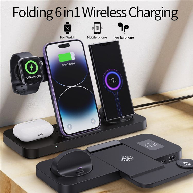 B21-A 3-in-1 Wireless Charger for Cell Phone Earphone Watch Folding Charging Station - Black