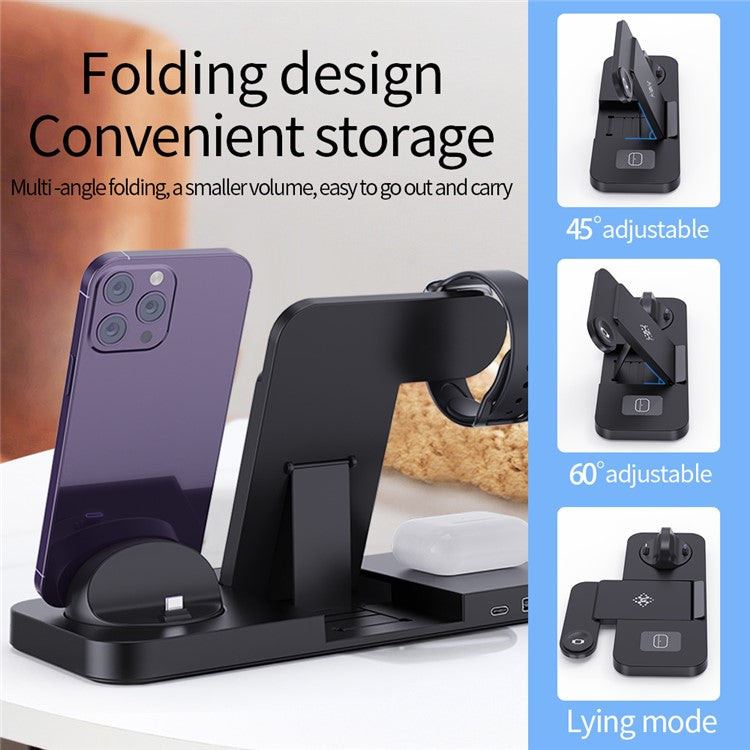 B21-A 3-in-1 Wireless Charger for Cell Phone Earphone Watch Folding Charging Station - Black