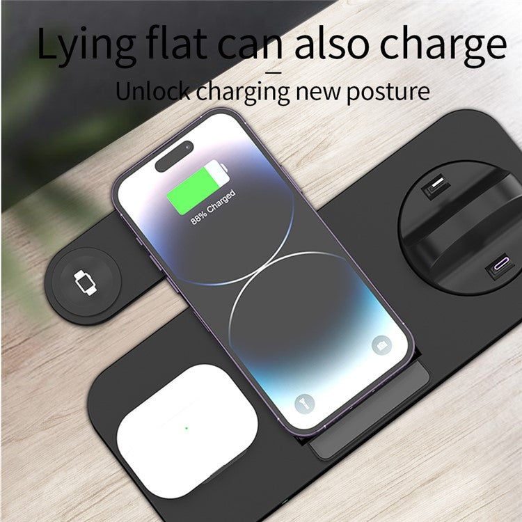 B21-A 3-in-1 Wireless Charger for Cell Phone Earphone Watch Folding Charging Station - Black