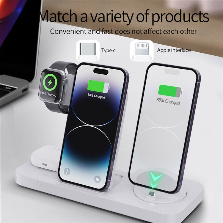 B21-A 3-in-1 Wireless Charger for Cell Phone Earphone Watch Folding Charging Station - Black