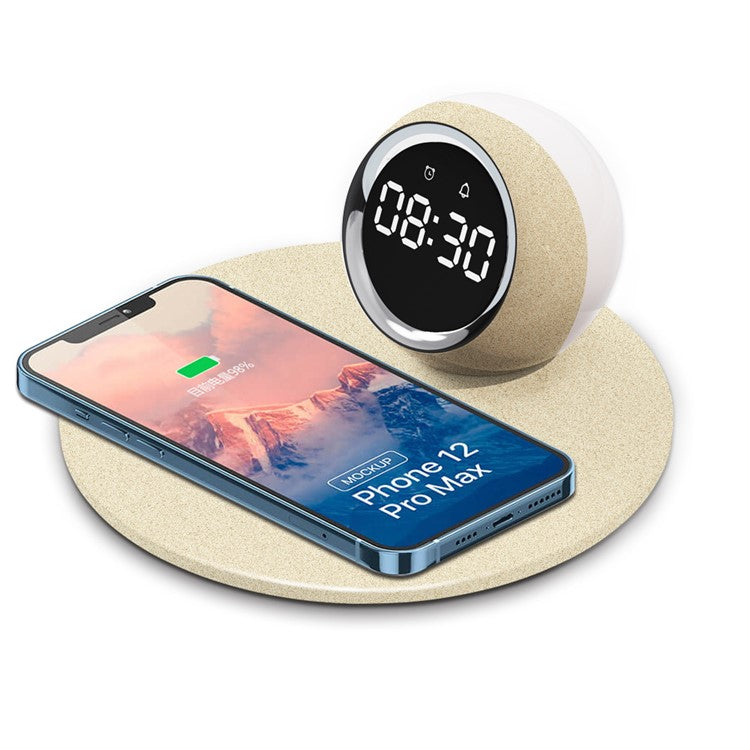 K22T Wireless Charging Station Fast 15W Wireless Charger with Rotating Digital Clock and Night Light - Straw Color