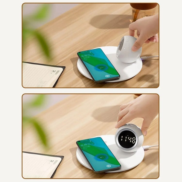 K22T Wireless Charging Station Fast 15W Wireless Charger with Rotating Digital Clock and Night Light - Straw Color