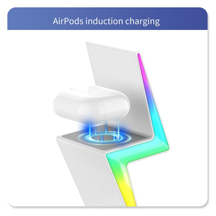 MY002 3-in-1 15W Wireless Charger for Cell Phone, Headset Magnetic Charging Stand with RGB Color Lights - Black