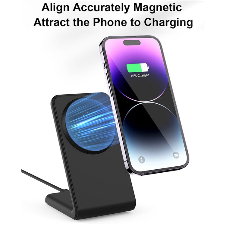 M2 15W Wireless Charging Stand for iPhone 12 / 13 / 14 / 15 Series Magnetic Wireless Charger (CE FCC ROHS UKCA) - Black