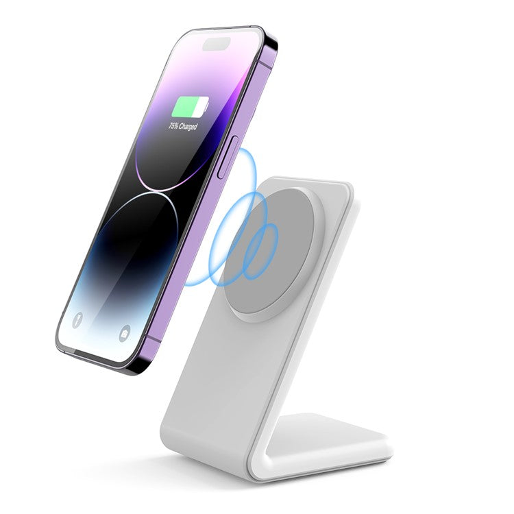 M2 15W Wireless Charging Stand for iPhone 12 / 13 / 14 / 15 Series Magnetic Wireless Charger (CE FCC ROHS UKCA) - White / Grey