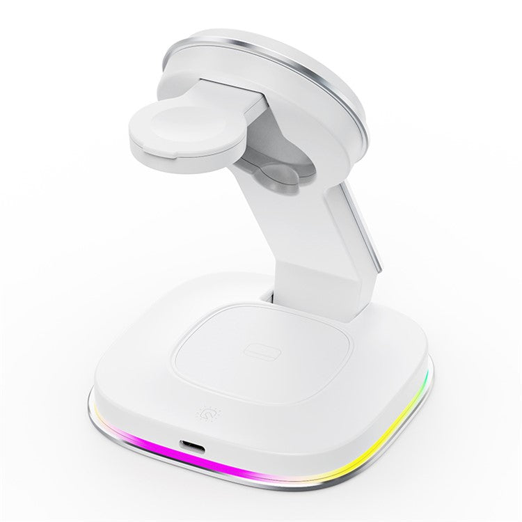 201 3-in-1 Folding Magnetic Wireless Charger Dock for iPhone / iWatch / AirPods - White