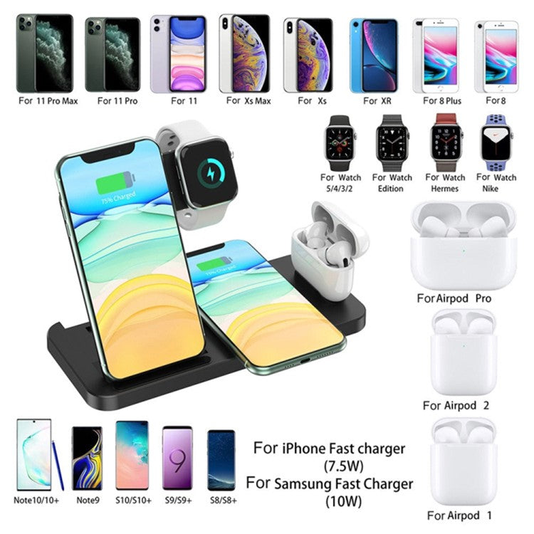 18W Fast Wireless Charger 4 in 1 Charging Dock Station for iPhone / Samsung / Apple Watch / AirPods Pro