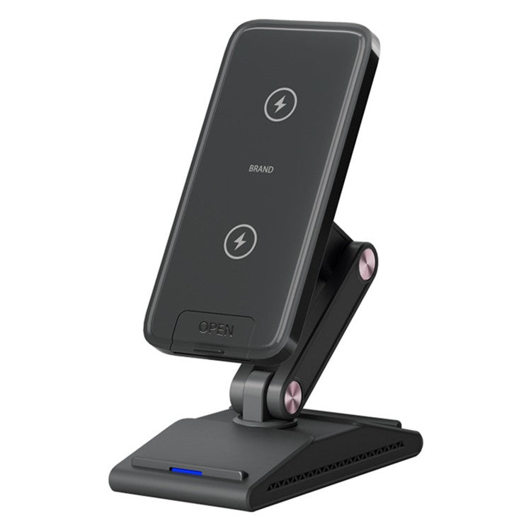 F2 3 in 1 Wireless Charging Station Foldable Magnetic Charger Stand for Phone / Earbuds / Watch - Brown