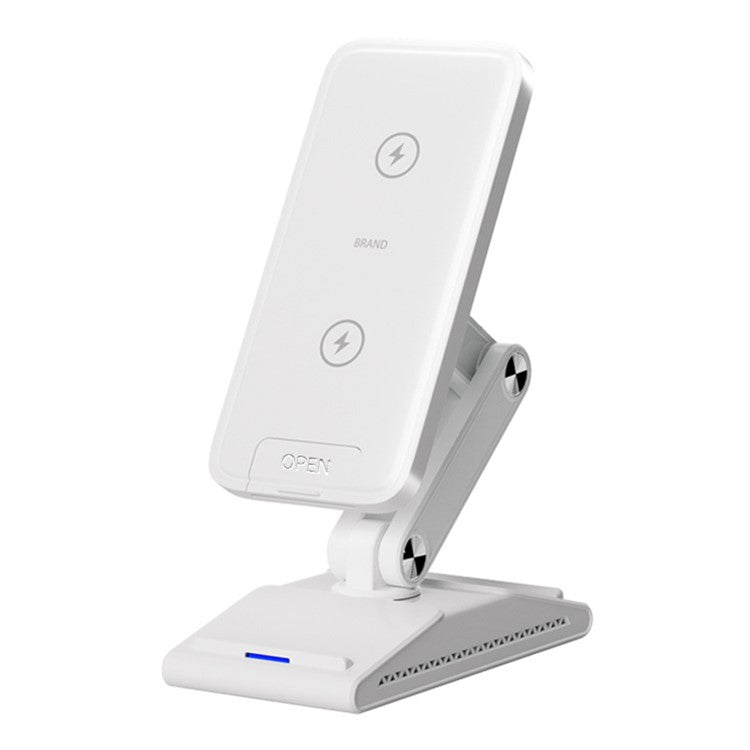 F2 3 in 1 Wireless Charging Station Foldable Magnetic Charger Stand for Phone / Earbuds / Watch - White