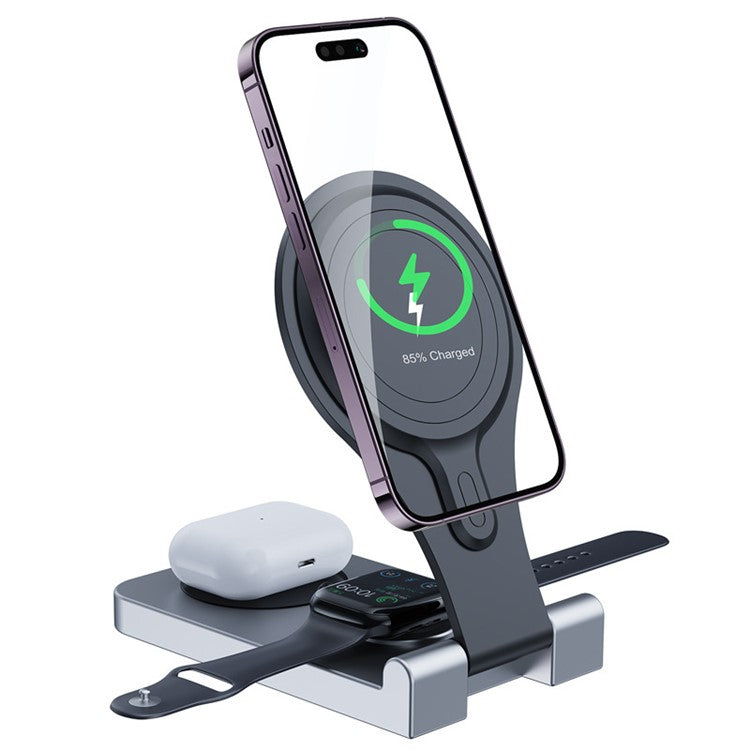 W13 3-in-1 Magnetic Wireless Charger Portable Folding Charging Station for iPhone 12 / 13 / 14 / 15 Series, AirPods, iWatch