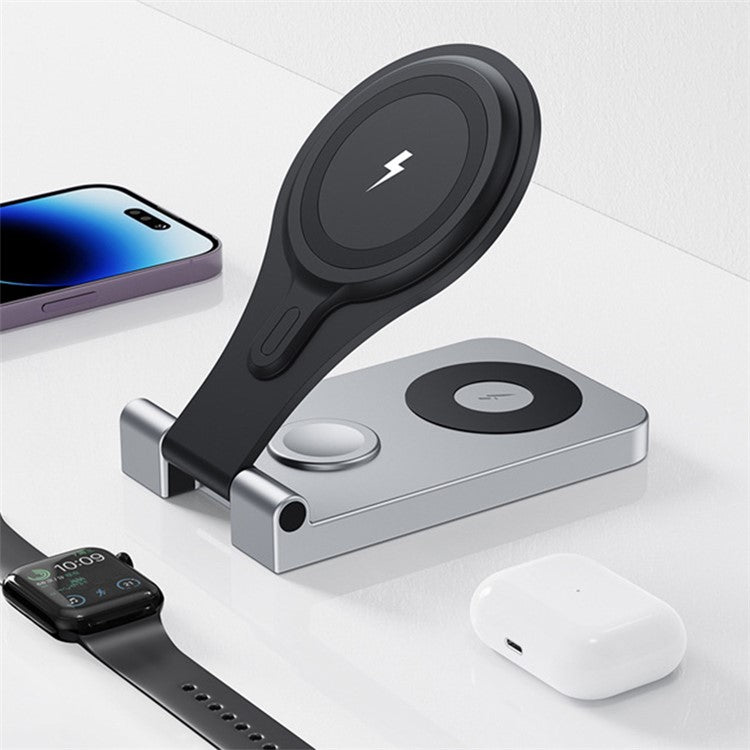 W13 3-in-1 Magnetic Wireless Charger Portable Folding Charging Station for iPhone 12 / 13 / 14 / 15 Series, AirPods, iWatch