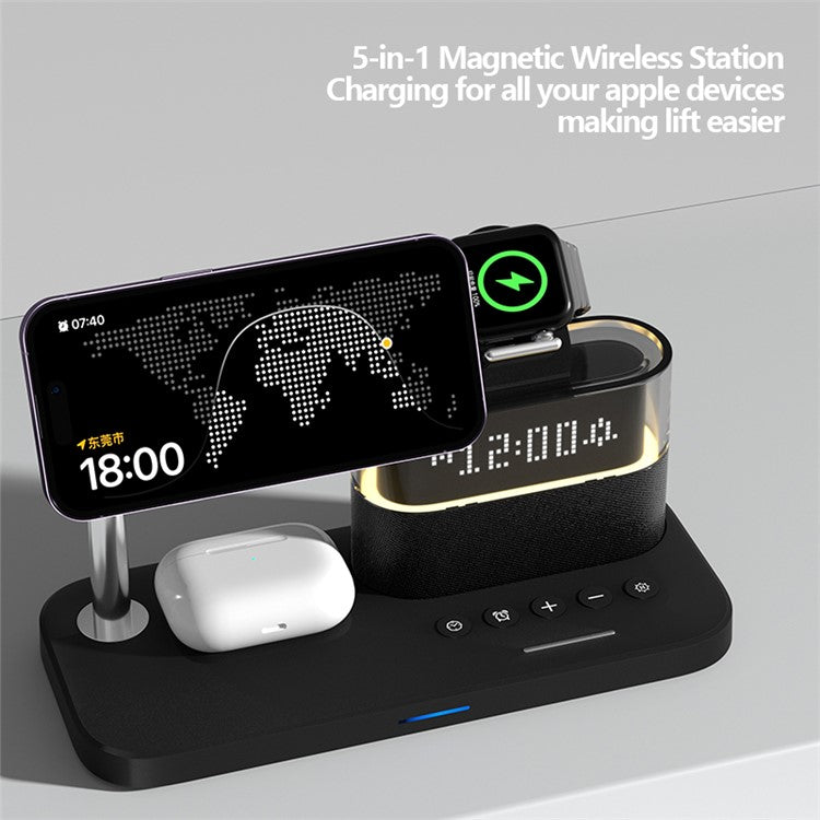 C09 Cell Phone Magnetic Wireless Charger Multi-Function Charging Station for Headset, Watch - Black