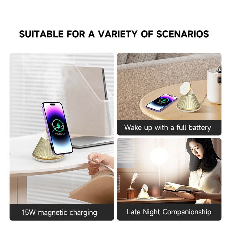 YN-22 Magnetic Wireless Charger with Night Light, Smartphone Charging Stand - Gold