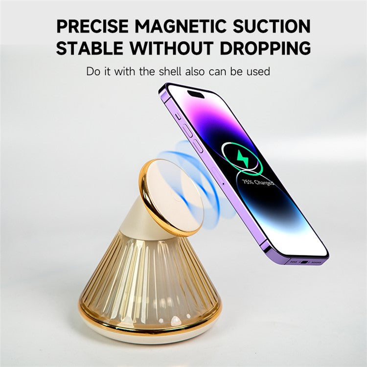 YN-22 Magnetic Wireless Charger with Night Light, Smartphone Charging Stand - Gold