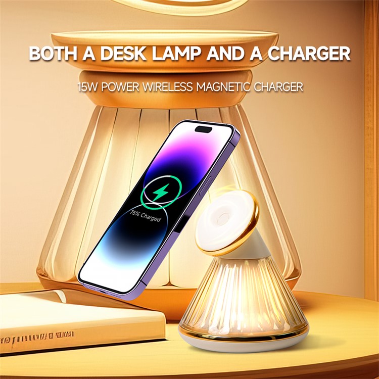 YN-22 Magnetic Wireless Charger with Night Light, Smartphone Charging Stand - Gold