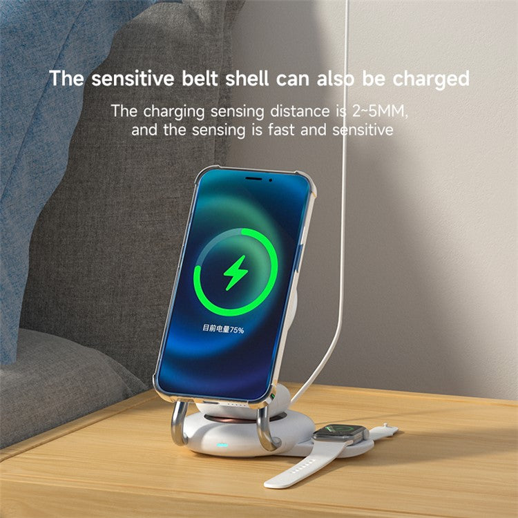 YN-21 3-in-1 15W Magnetic Wireless Charger Desktop Charging Stand for Cell Phone, Watch, Headset - White