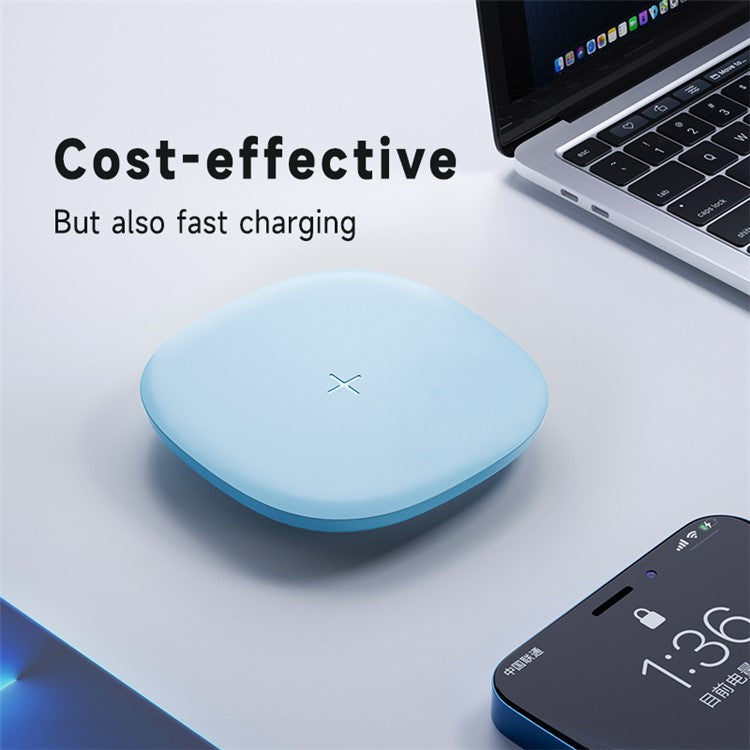 YN-101 15W Fast Wireless Charger with LED Indicator, Slim Mini Charging Pad - White