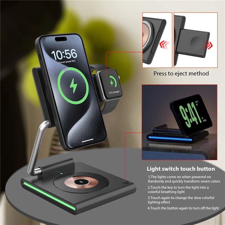 WIWU Wi-W023 For iPhone 12-15 Series iWatch AirPods 3-in-1 Desktop Charging Stand 15W Phone Magnetic Wireless Charger