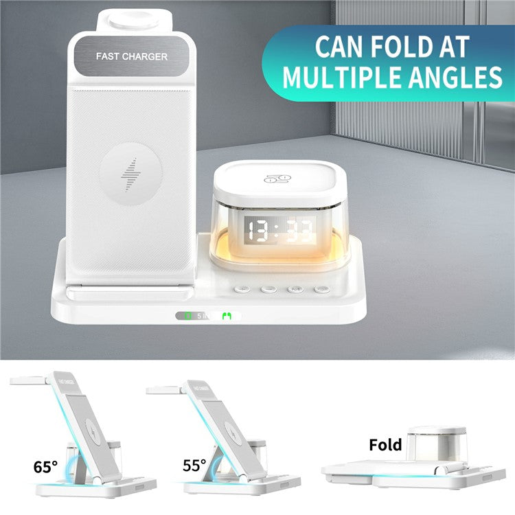 HYY-H33 5-in-1 15W Wireless Charger Folding Charging Station with Night Light - White