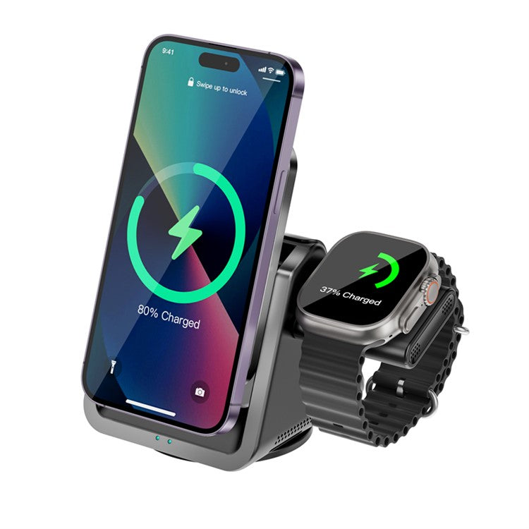 WIWU COOLPAD Wi-W018 For iPhone 12-15 Series Magnetic Wireless Charger Watch Earphone Charging Dock