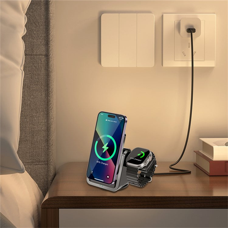 WIWU COOLPAD Wi-W018 For iPhone 12-15 Series Magnetic Wireless Charger Watch Earphone Charging Dock