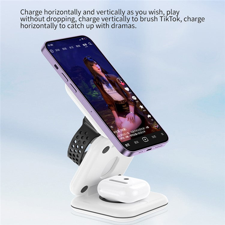 W02 3 in 1 Foldable Magnetic Wireless Charger Dock Travel Wireless Charging Station Pad