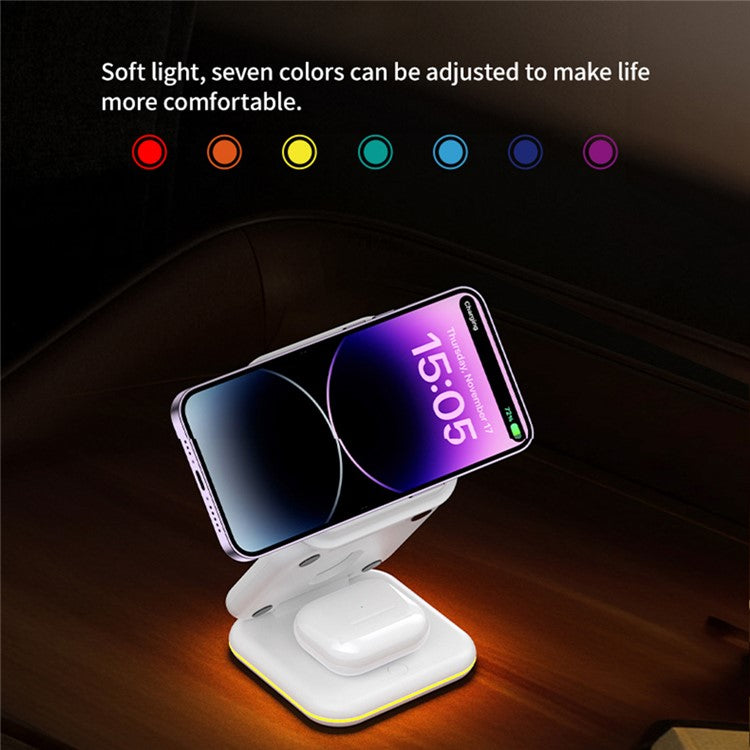 W02 3 in 1 Foldable Magnetic Wireless Charger Dock Travel Wireless Charging Station Pad