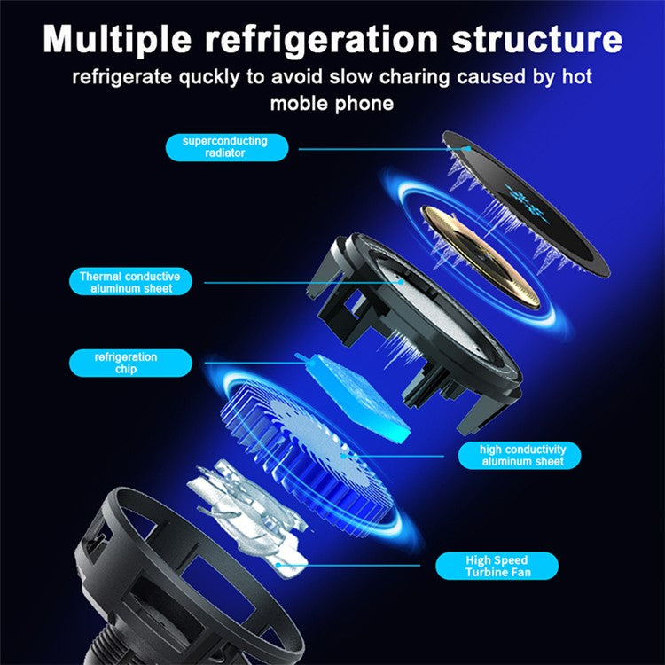 Q7 Semiconductor Cooling Car Air Vent 15W Magnetic Wireless Charger with RGB Light