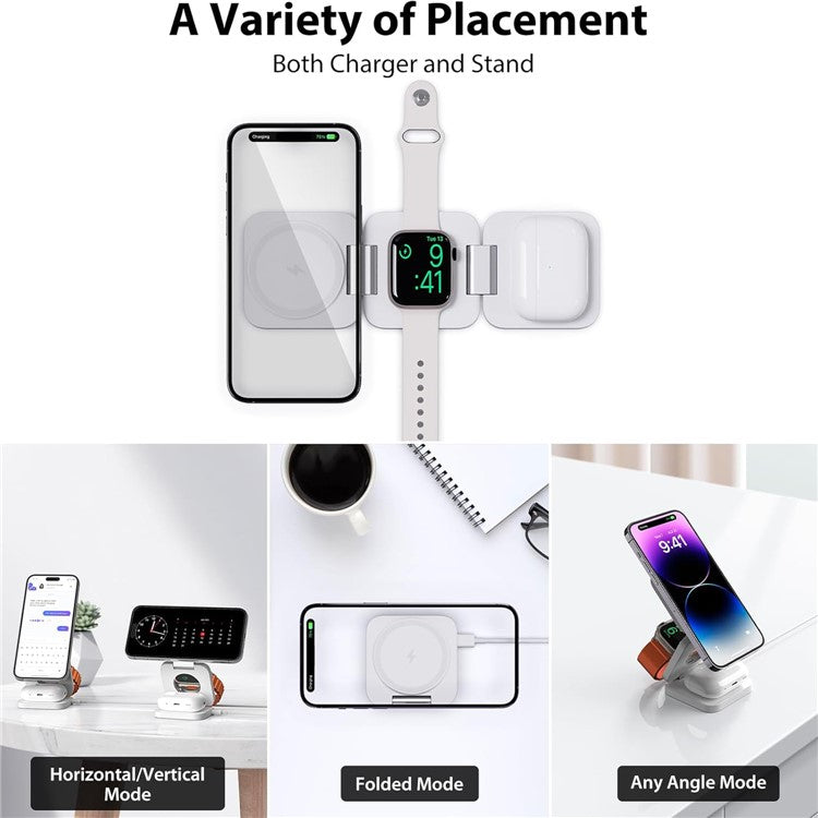 KU XIU X55 Foldable Charging Pad for iPhone Magnetic Wireless Charger for Apple Watch AirPods - White