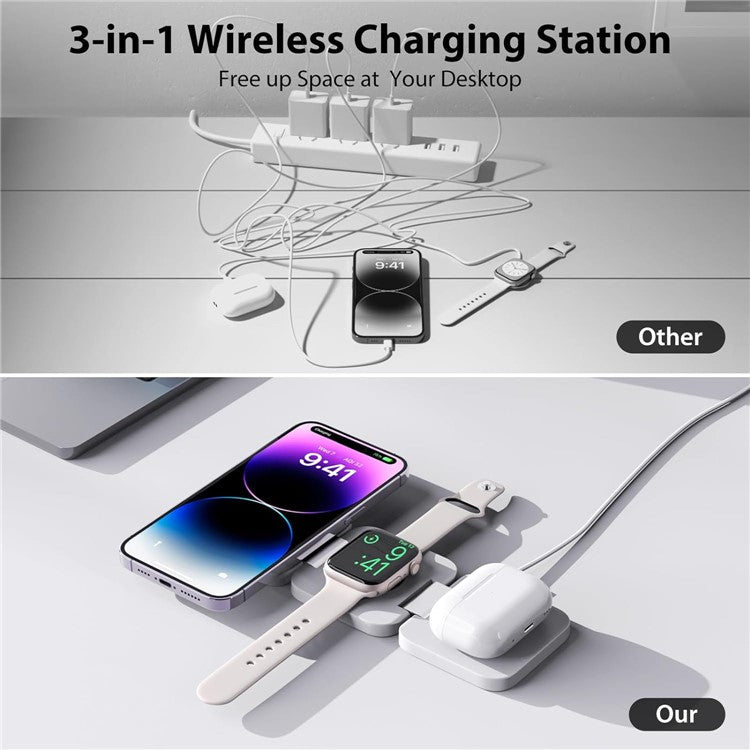 KU XIU X55 Foldable Charging Pad for iPhone Magnetic Wireless Charger for Apple Watch AirPods - White