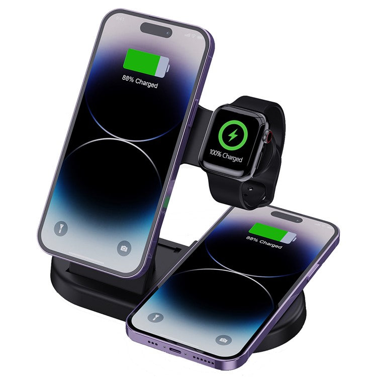 H50 Foldable Magnetic Wireless Charger for iPhone 12-15 Series / iWatch / AirPods Charging Dock with Ambient Light