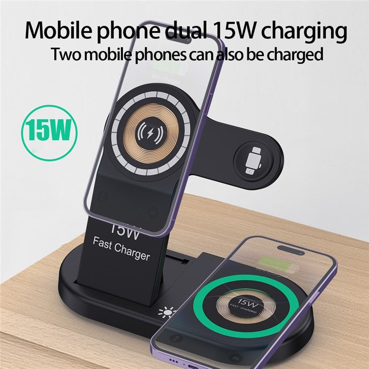 H50 Foldable Magnetic Wireless Charger for iPhone 12-15 Series / iWatch / AirPods Charging Dock with Ambient Light