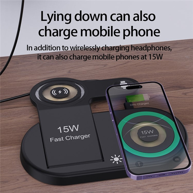 H50 Foldable Magnetic Wireless Charger for iPhone 12-15 Series / iWatch / AirPods Charging Dock with Ambient Light