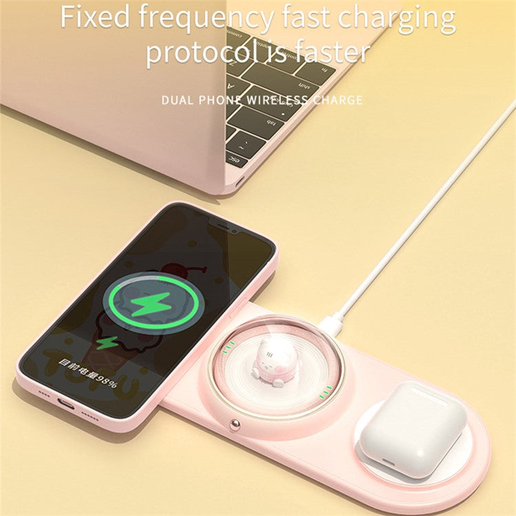 ICARER FAMILY 2-in-1 Cute Cartoon Design Wireless Charger Phone Earphone Wireless Charging Dock - Yellow