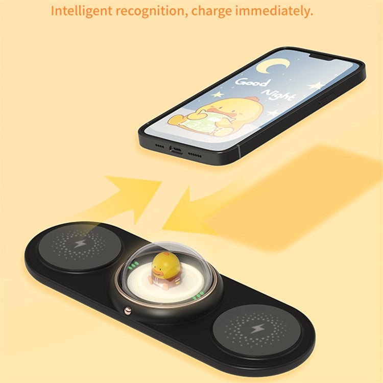 ICARER FAMILY 2-in-1 Cute Cartoon Design Wireless Charger Phone Earphone Wireless Charging Dock - Yellow