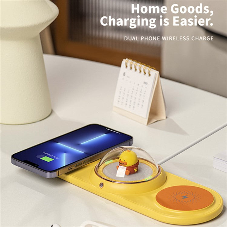 ICARER FAMILY 2-in-1 Cute Cartoon Design Wireless Charger Phone Earphone Wireless Charging Dock - Yellow