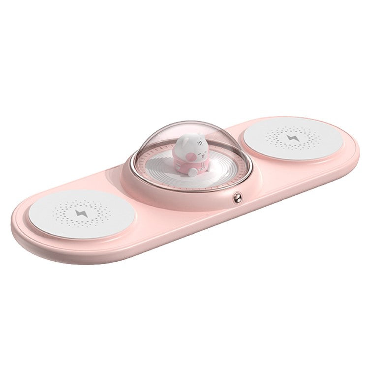 ICARER FAMILY 2-in-1 Cute Cartoon Design Wireless Charger Phone Earphone Wireless Charging Dock - Pink