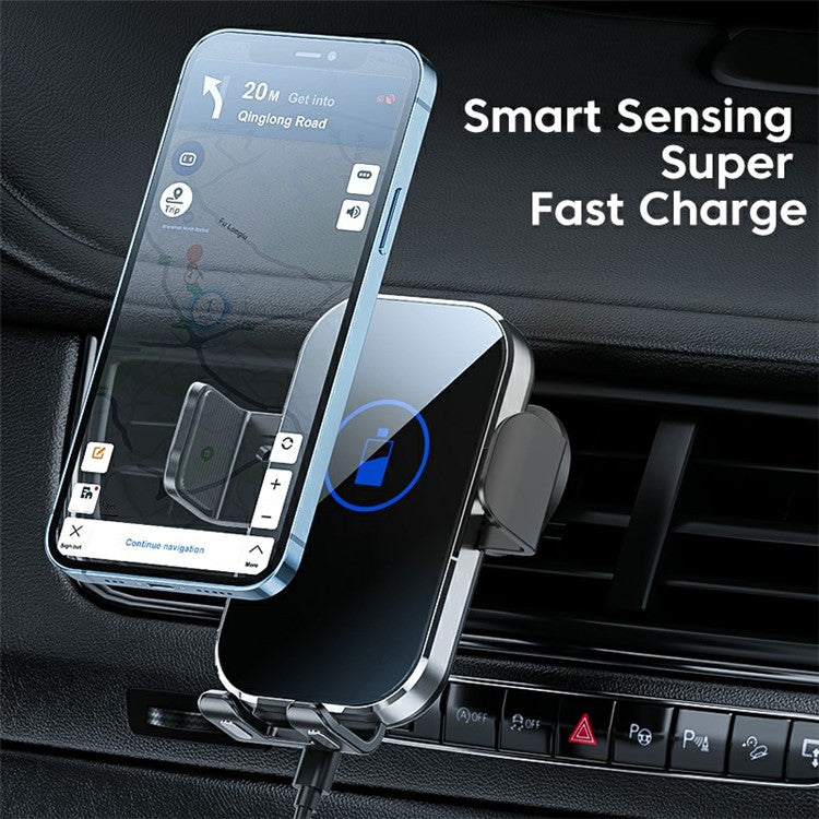 X10 15W Wireless Fast Charging Car Charger Phone Holder Mount Cell Phone Bracket Stand - Silver