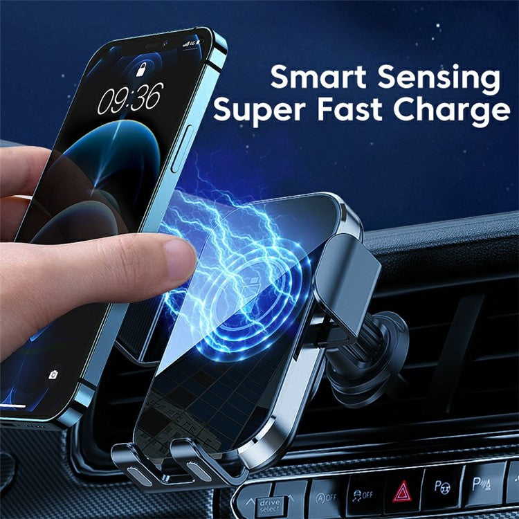 X10 15W Wireless Fast Charging Car Charger Phone Holder Mount Cell Phone Bracket Stand - Silver