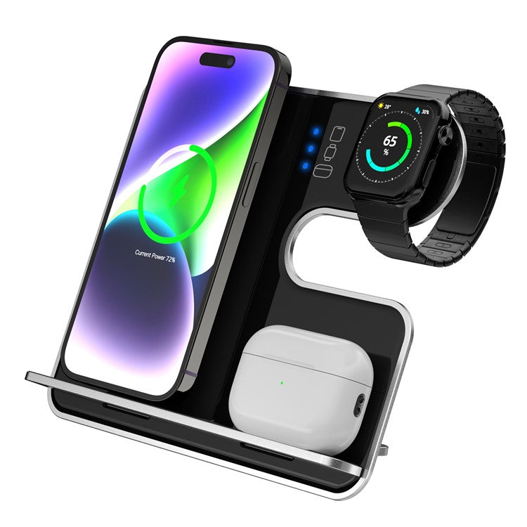 Q10C 3-in-1 15W Wireless Charger Phone Watch Earphone Charging Stand with Removable Bracket - Black