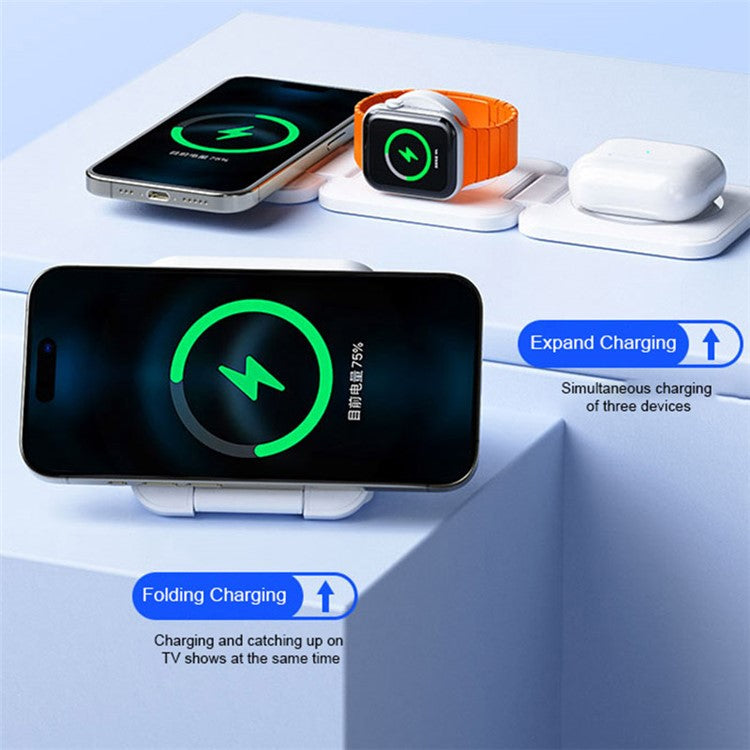 WEKOME WP-U174 3-in-1 15W Foldable Wireless Charger Phone Watch Earphone Charging Dock - White