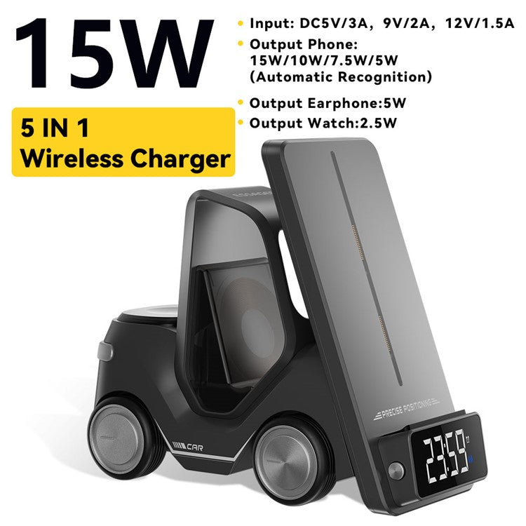 ESSAGER 15W Wireless Charger Desktop Forklift Shape Decoration Alarm Clock - Grey