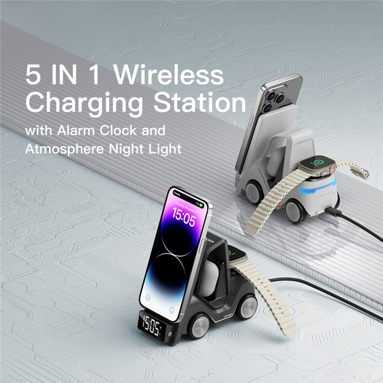 ESSAGER 15W Wireless Charger Desktop Forklift Shape Decoration Alarm Clock - Grey