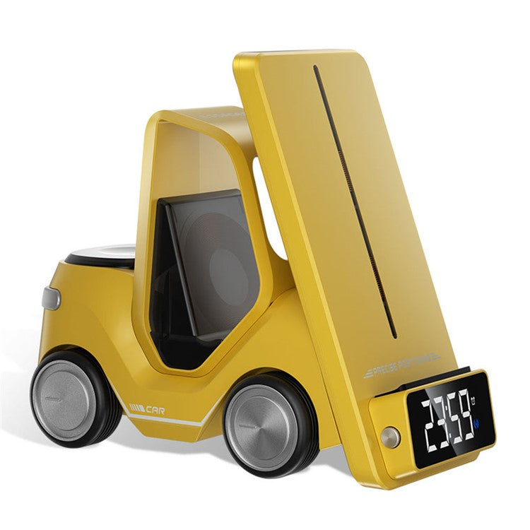 ESSAGER 15W Wireless Charger Desktop Forklift Shape Decoration Alarm Clock - Yellow