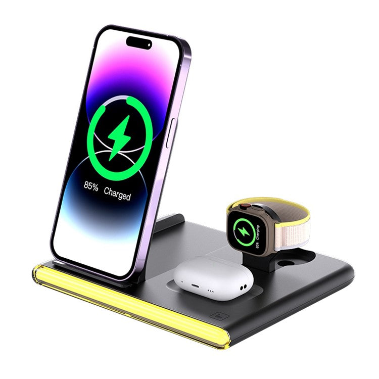 C27 15W Foldable Wireless Charger Magnetic Charging Pad with Ambient Light - Black