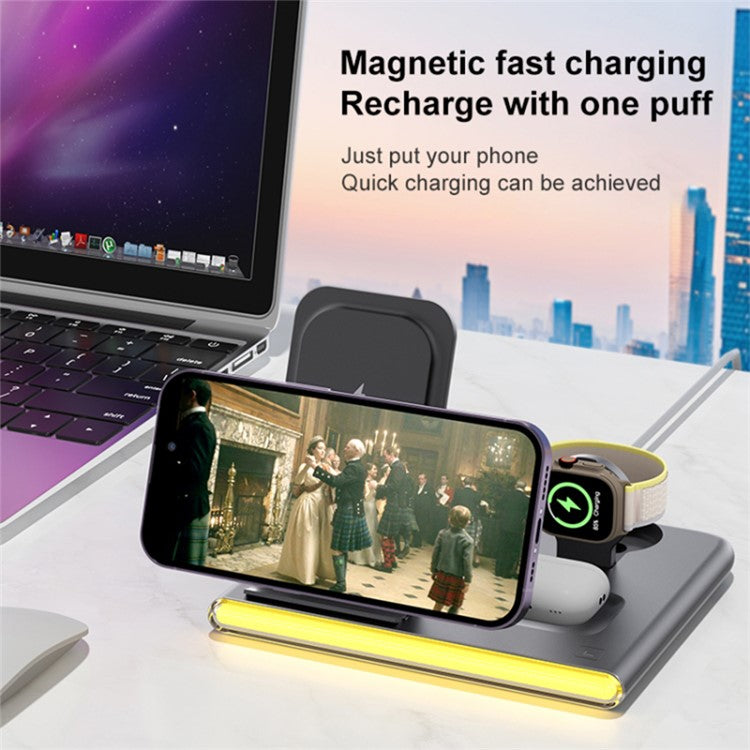 C27 15W Foldable Wireless Charger Magnetic Charging Pad with Ambient Light - Black