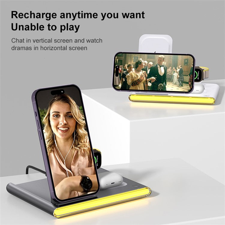 C27 15W Foldable Wireless Charger Magnetic Charging Pad with Ambient Light - Black