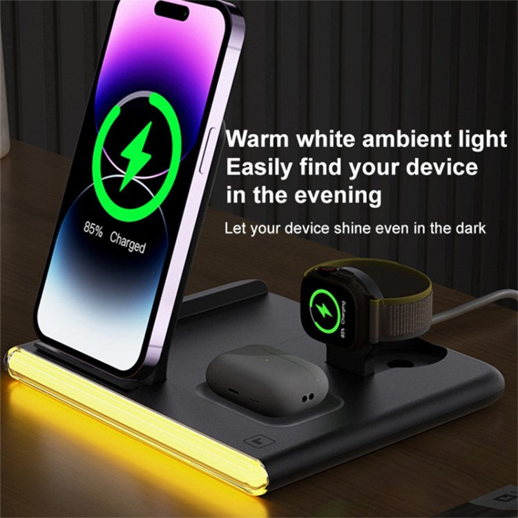 C27 15W Foldable Wireless Charger Magnetic Charging Pad with Ambient Light - White